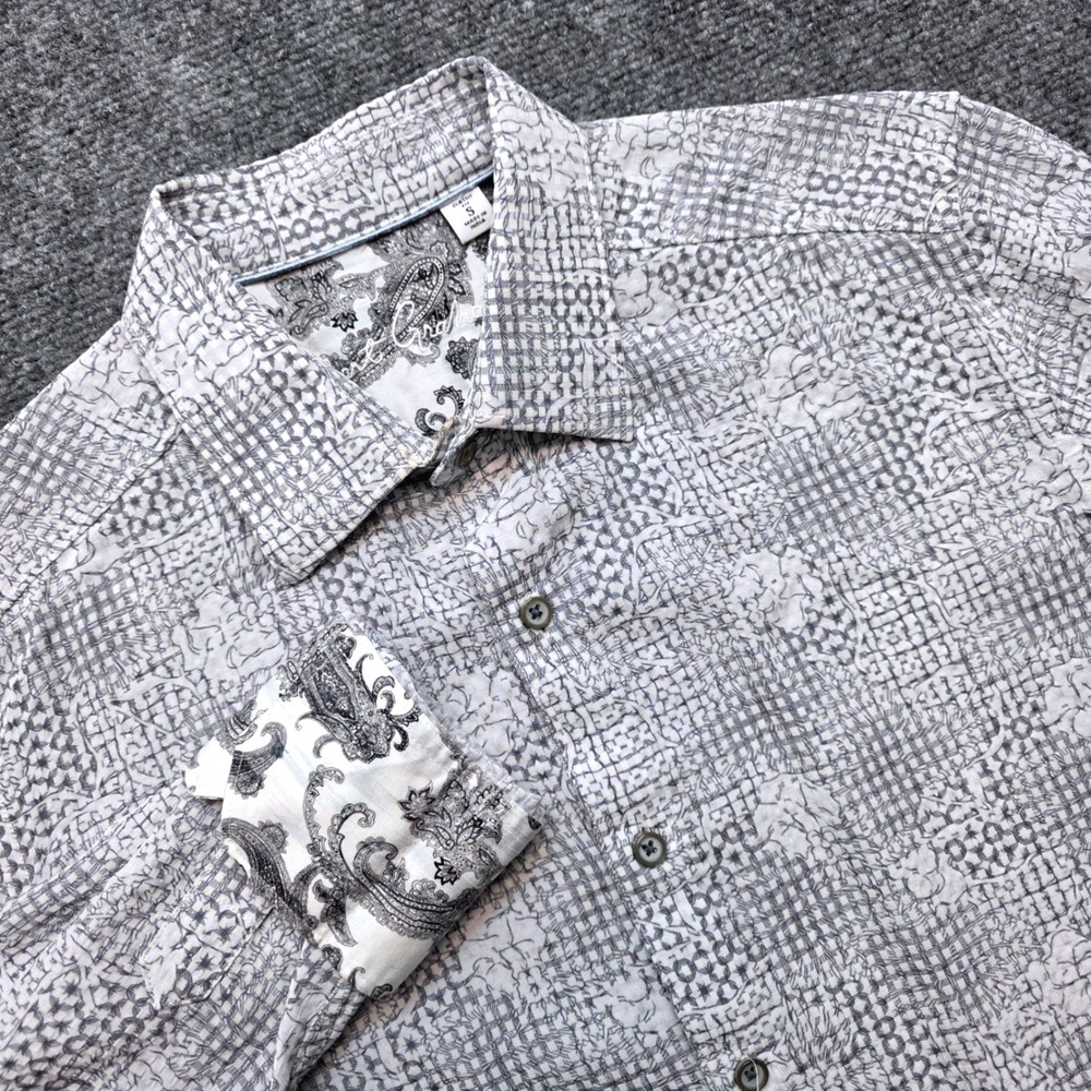 Robert Graham Men's Small Classic Fit Grey Geometric Floral Flip Cuff Shirt LS